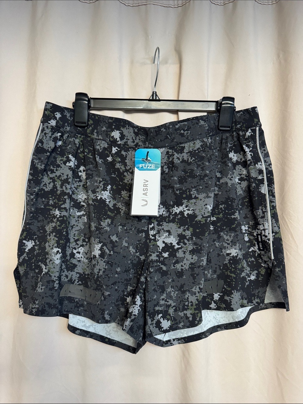 ASRV Pixel Camo Blade Running Shorts, Size XL, Color Gray/Black/Olive